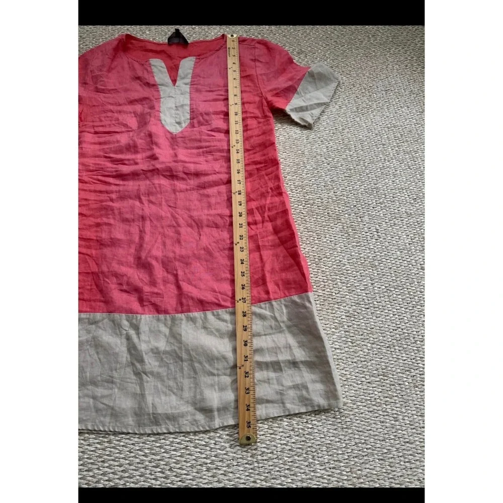 Pink Beige 100% Linen Colorblock Shift Dress‎ XS Lagenlook Beachy coastal
